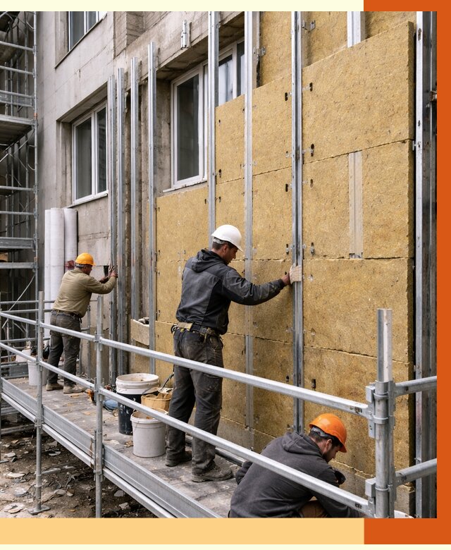 Утепление вентилируемого фасада в Новокуйбышевске от 5736 руб/м2 — монтаж и утепление вентфасад | ТепломастерНвб